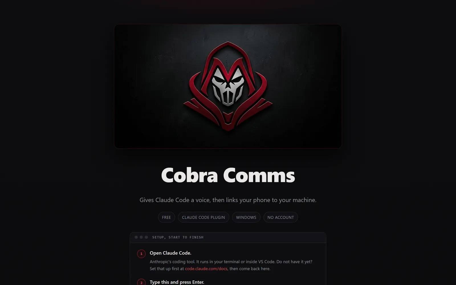 Cobra Comms site on desktop