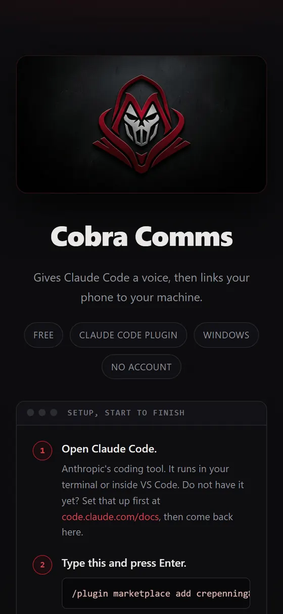 Cobra Comms site on a phone
