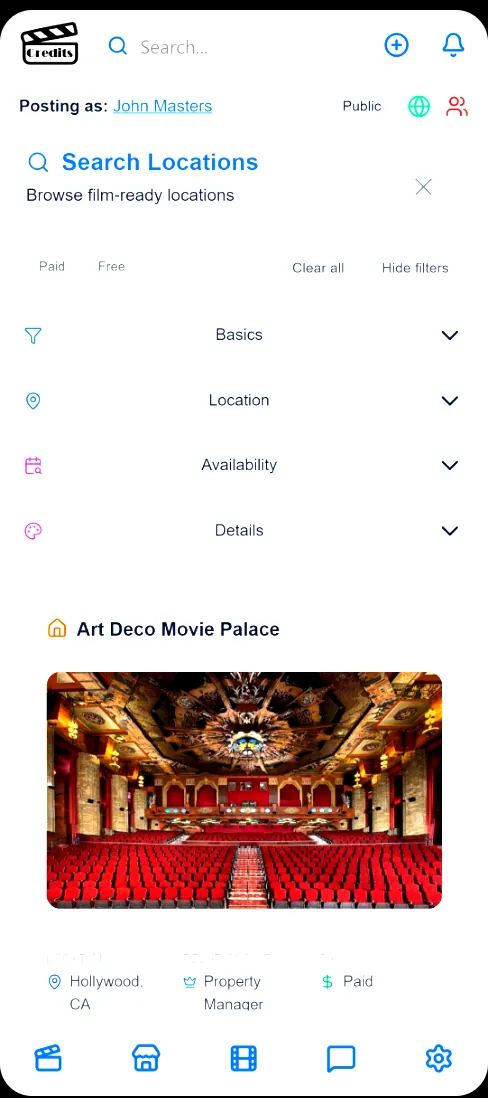 Credits location search screen