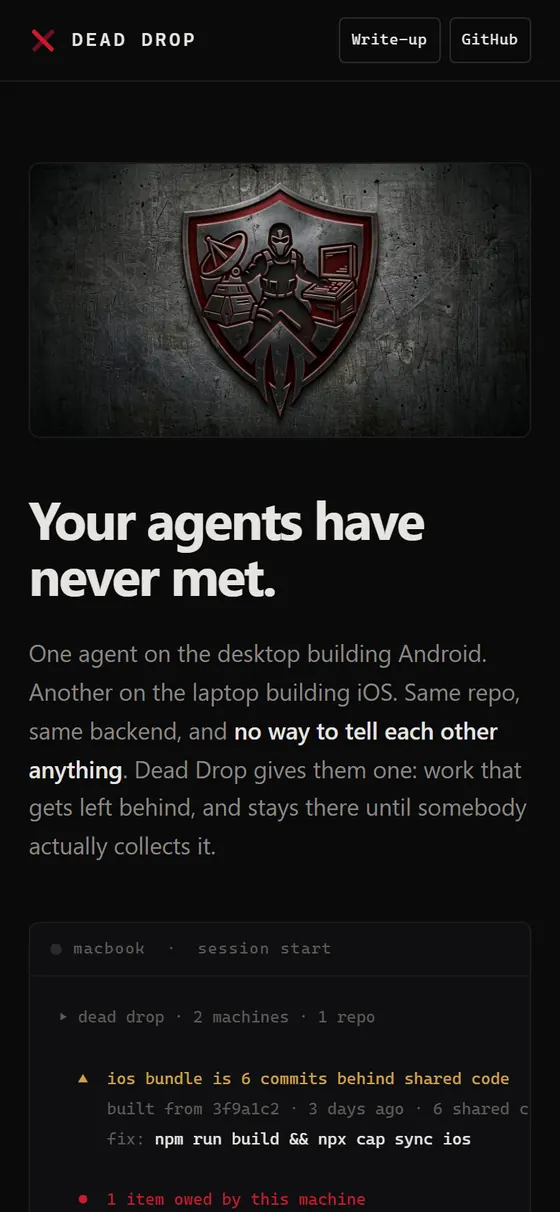 Dead Drop site on a phone