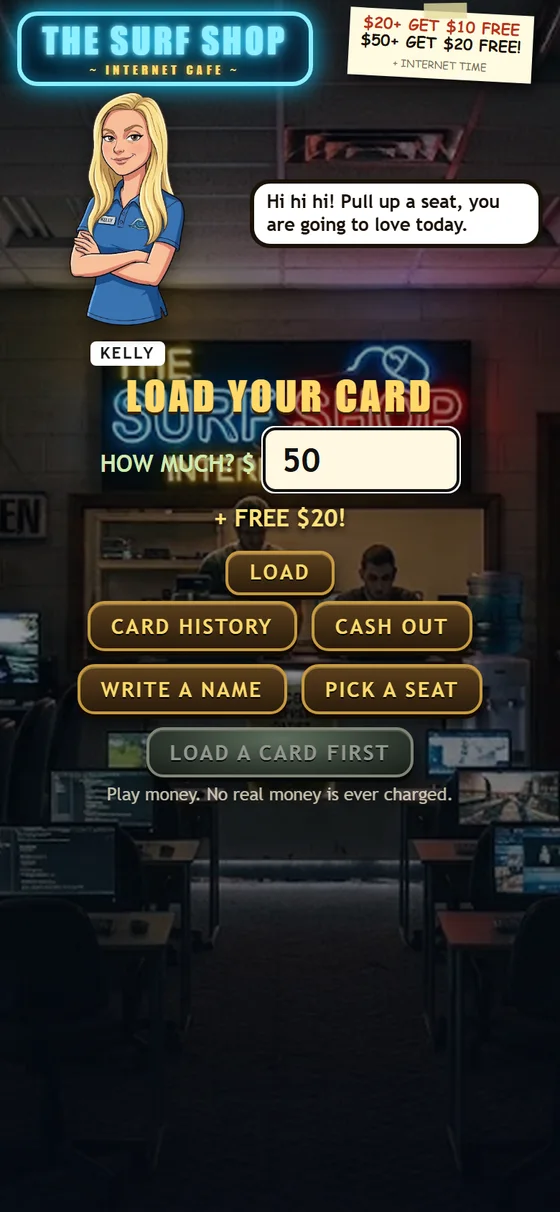 The Surf Shop cashier counter on a phone