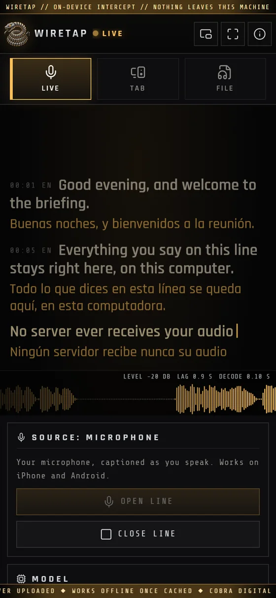 Wiretap live captions on a phone
